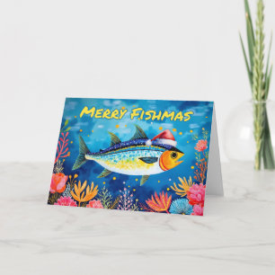 Carte Joyeux poisson de Noël Aquarelle de poisson