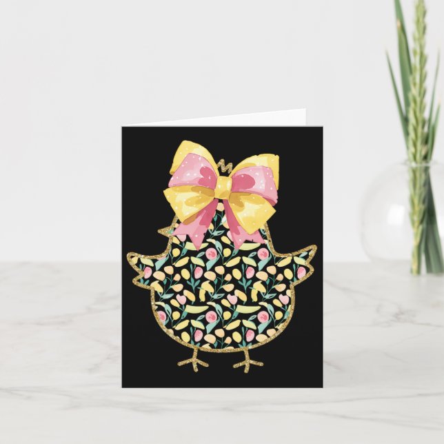 Carte Joyeux poule de Pâques Joyeux Coquette Bow Jour de (Devant)