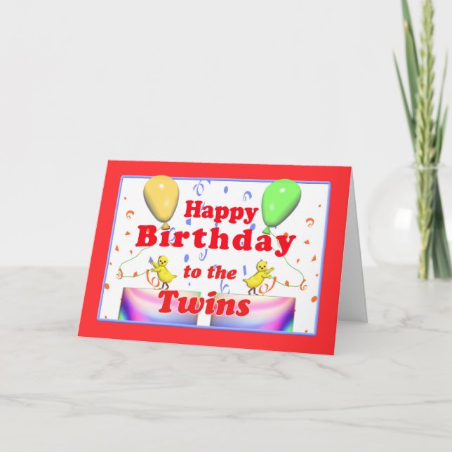 Carte Joyeux poulets d'anniversaire pour jumeaux (Devant)