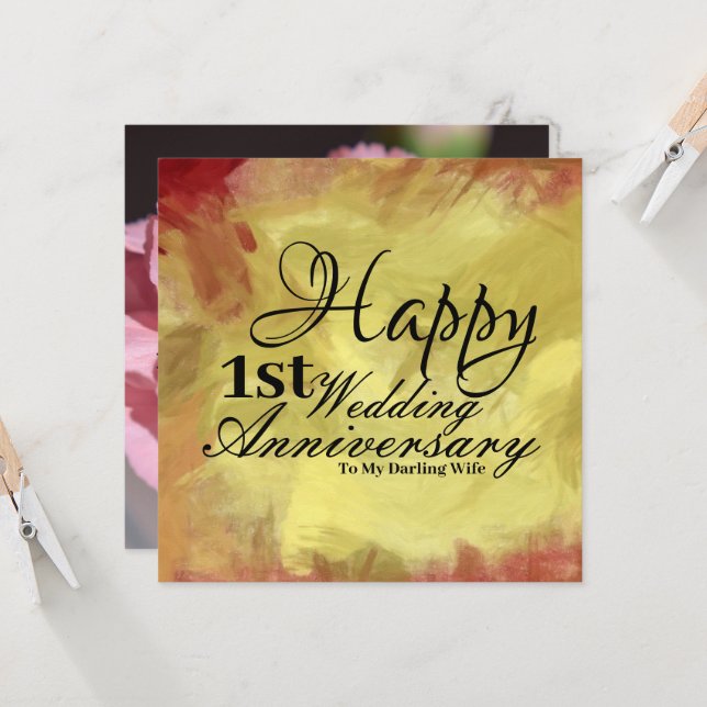 Carte Joyeux premier anniversaire de Mariage à ma femme (Devant/Arrière en situation)