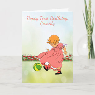 Carte Joyeux premier anniversaire, fille d'enfant en bas