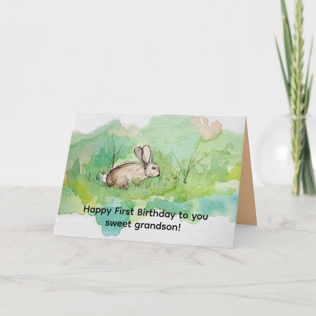 Carte Joyeux premier anniversaire petit-fils Lapin Cotto (Devant)