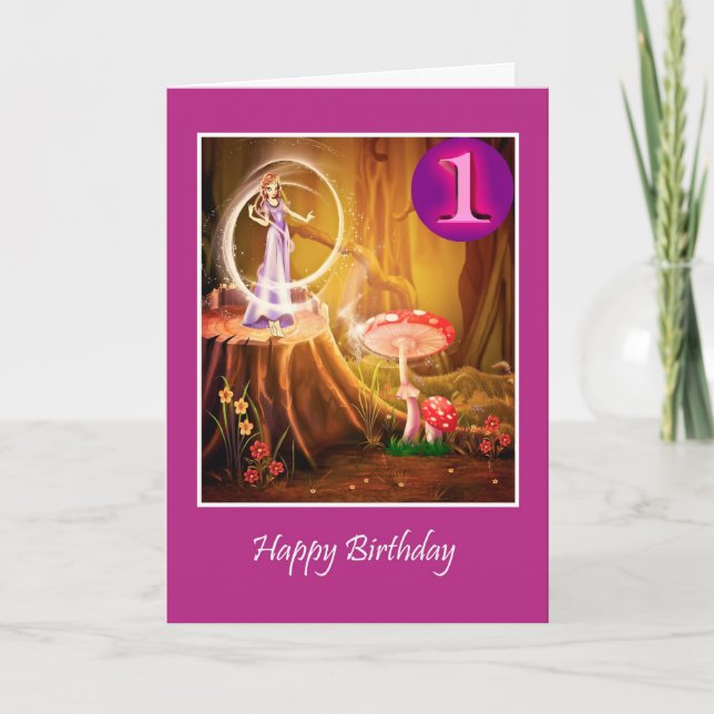 Carte Joyeux premier anniversaire pour fille avec fée (Devant)