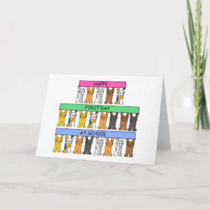Carte Joyeux premier jour à l'école Cartoon Cats