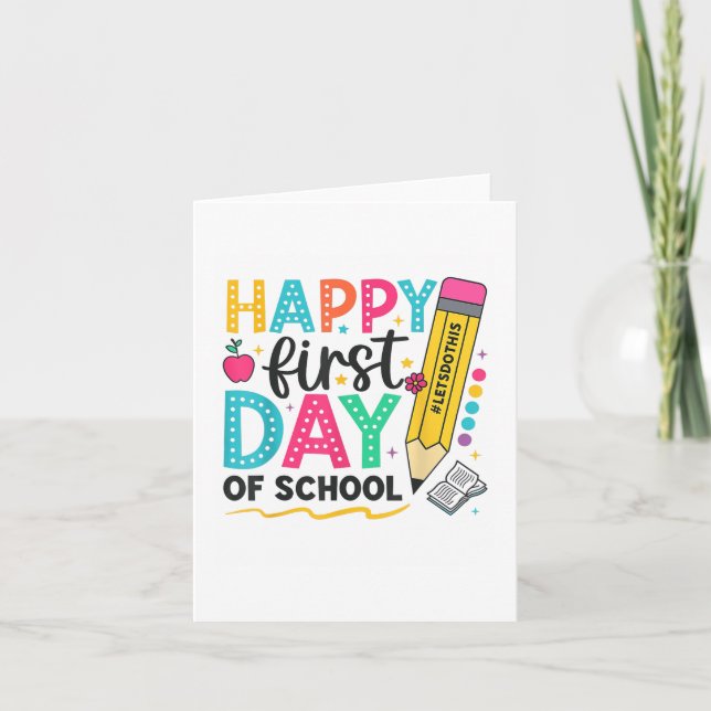 Carte Joyeux Premier Jour De L'École Crayon Enseignant E (Devant)