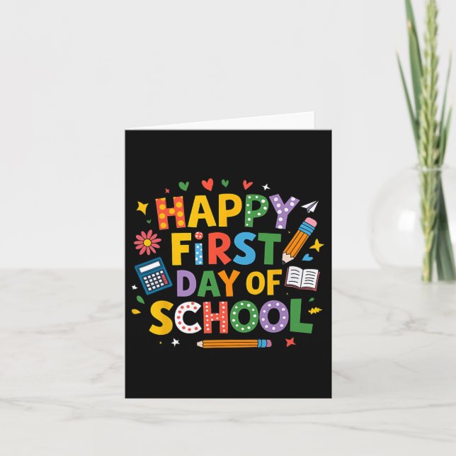 Carte Joyeux Premier Jour De L'École Crayon Enseignant E (Devant)