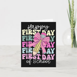 Carte Joyeux Premier Jour D'École Filles Coquette Bow Re