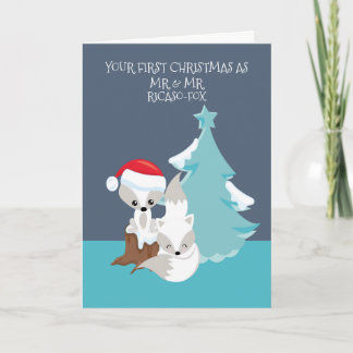Carte Joyeux premier marié Noël mignon Fox Couple