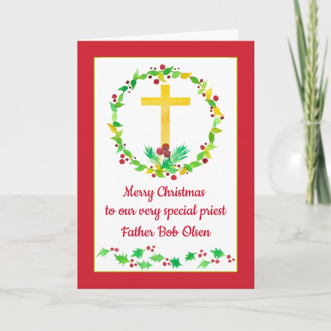 Carte Joyeux prêtre de Noël chrétien Religieux (Devant)