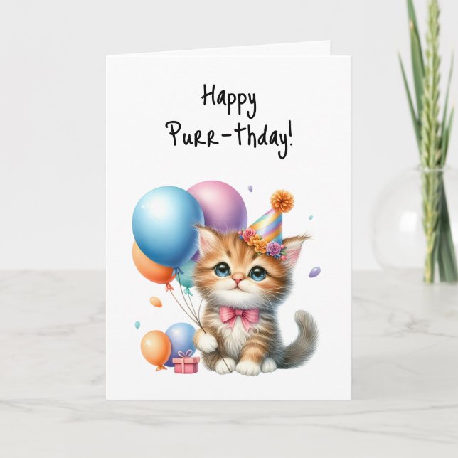 Carte Joyeux Purr-thday Birthday Kitten Balloons (Devant)