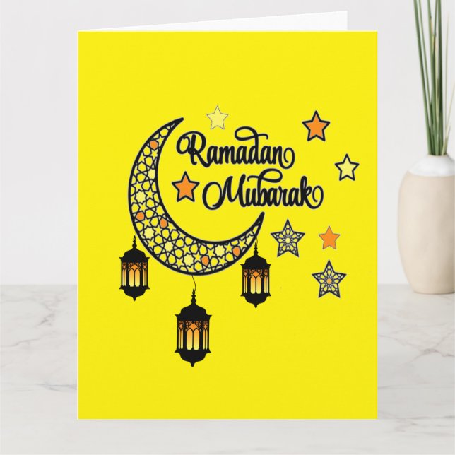 Carte Joyeux Ramadan Moubarak Kareem lanterne croissant  (Devant)