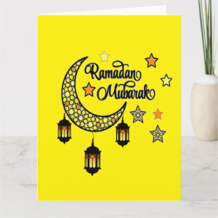 Carte Joyeux Ramadan Moubarak Kareem lanterne croissant