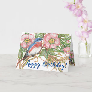 Carte Joyeux Rose d'aquarelle Bluebird Floral