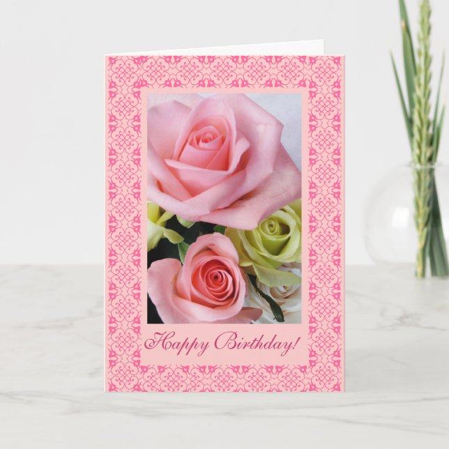 Carte Joyeux roses d'anniversaire et dentelle (Devant)
