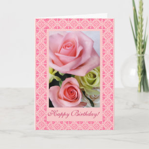 Carte Joyeux roses d'anniversaire et dentelle