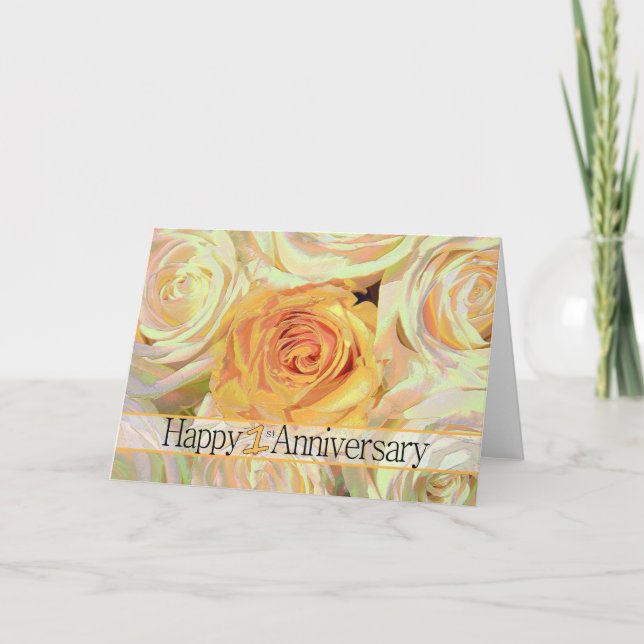 Carte Joyeux roses du 1er anniversaire (Devant)