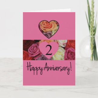 Carte Joyeux roses du 2e anniversaire