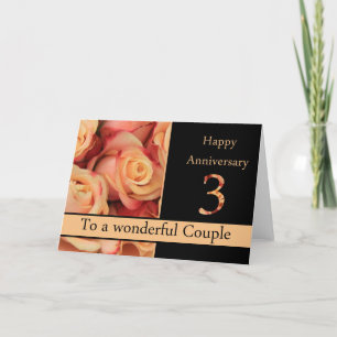 Carte Joyeux roses du 3e anniversaire