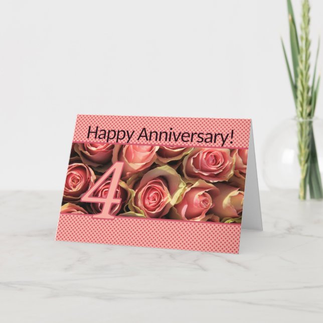 Carte Joyeux roses du 4e anniversaire (Devant)