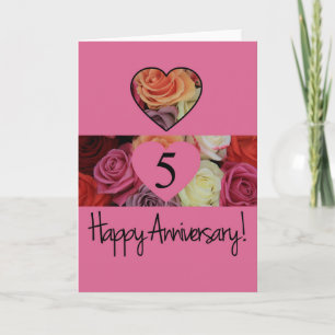 Carte Joyeux roses du 5e anniversaire