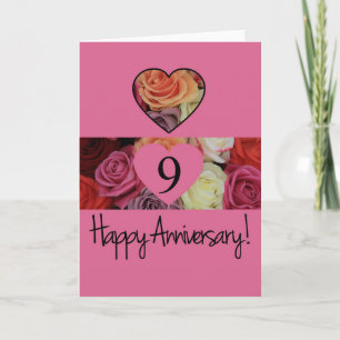 Carte Joyeux roses du 9e anniversaire