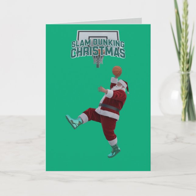 Carte Joyeux Santa enfonçant dans un dunk de Noël (Devant)