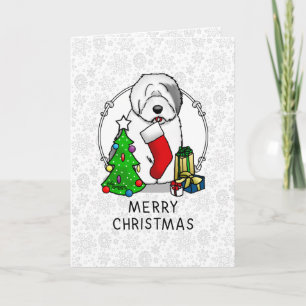 Carte Joyeux sapin de Noël 2 Vieux chien de garde anglai