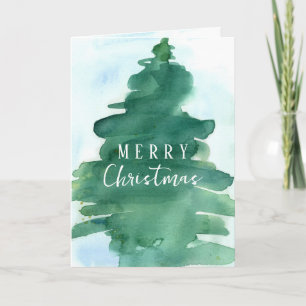 Carte Joyeux sapin de Noël Aquarelle de neige d'hiver