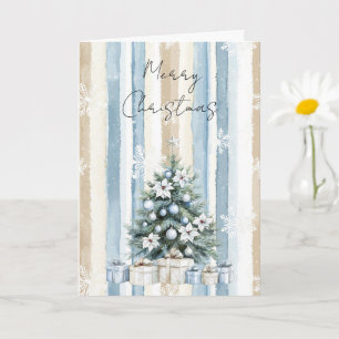 Carte Joyeux sapin de Noël Crème Bleue Flore Snowflakes