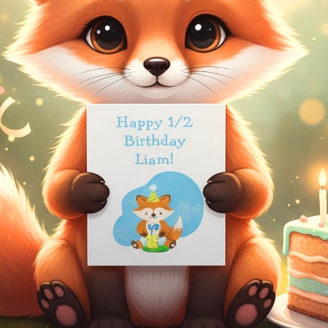 Carte Joyeux semi-anniversaire fils bébé renard d'annive (Créateur téléchargé)