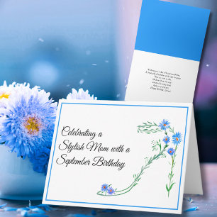 Carte Joyeux Septembre Anniversaire Maman Blue Asters Fl