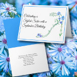 Carte Joyeux Septembre Anniversaire Siste Blue Asters Fl<br><div class="desc">Cette aquarelle gracieuse présente un talon élevé formé de vignes sinueuses et des fleurs d'aster somptueuses une façon astucieuse de célébrer l'anniversaire d'une soeur en septembre avec charme et flair.</div>