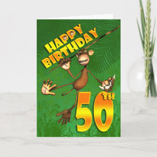 Carte Joyeux singe du 50e anniversaire en train de passe