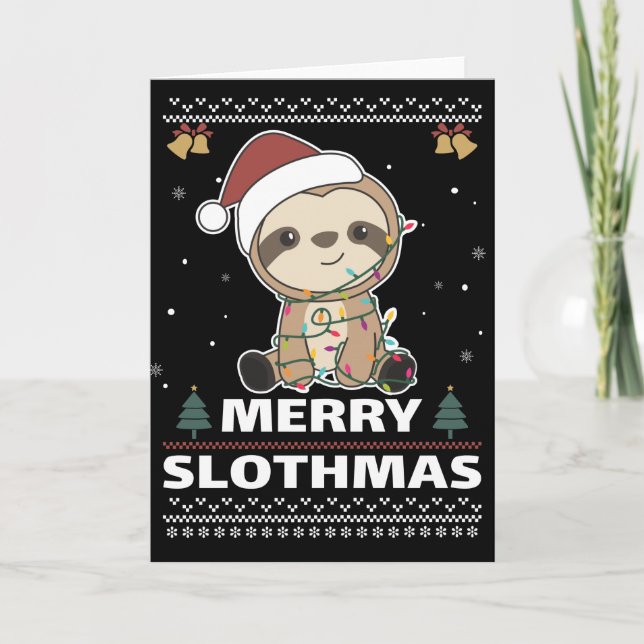 Carte Joyeux Slothmas Drôle Sloth Christmas Pun (Devant)