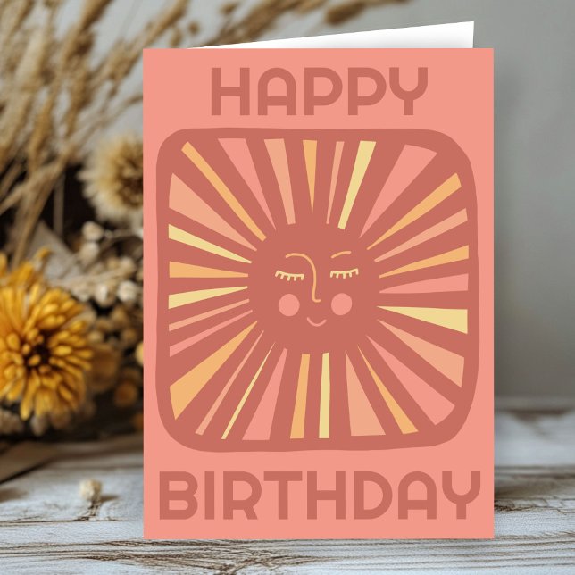 Carte Joyeux soleil brillant HEUREUX anniversaire Custom (Cheerful Glow Sun HAPPY BIRTHDAY Customized Boho BDAY Card
)