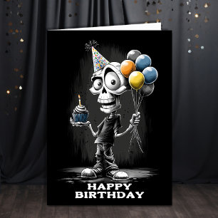 Carte Joyeux squelette portant un chapeau de fête d'anni