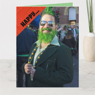 CARTE JOYEUX ST-PATRICK FUN MAN AVEC CHEVEUX VERTS 