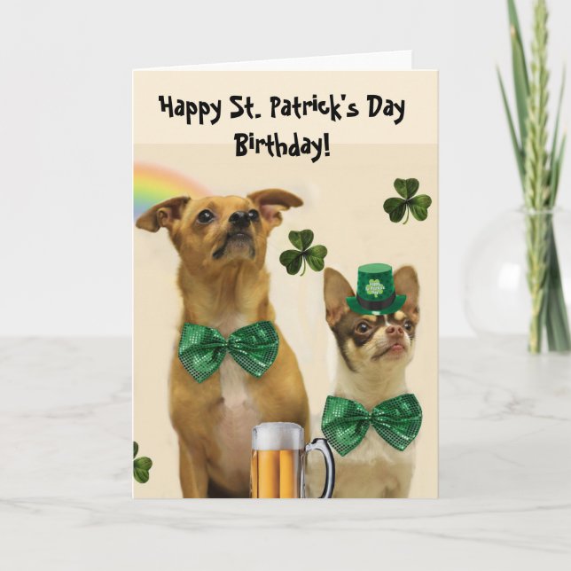 Carte Joyeux St. Patrick's Day Anniversaire Chihuahua ch (Devant)