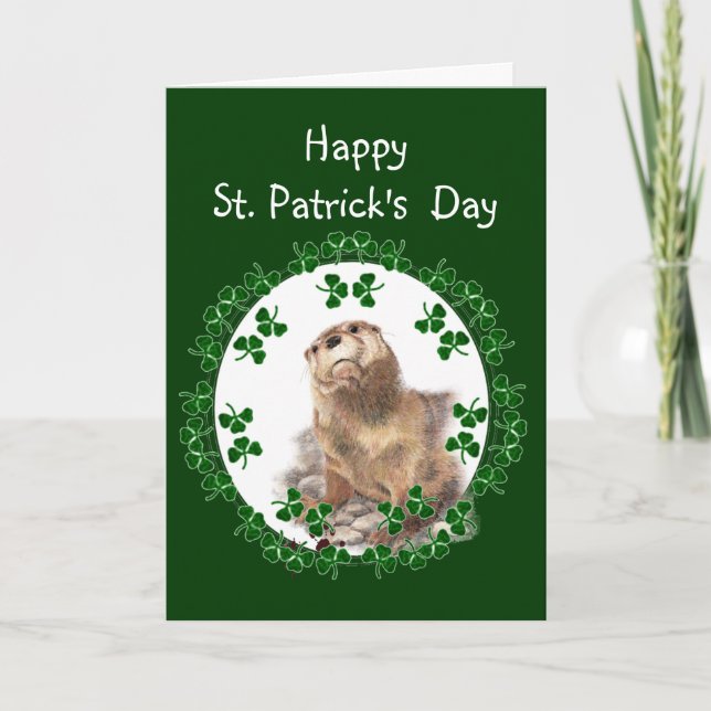 Carte Joyeux St. Patrick's Day Shamrock Otter Amusement  (Devant)