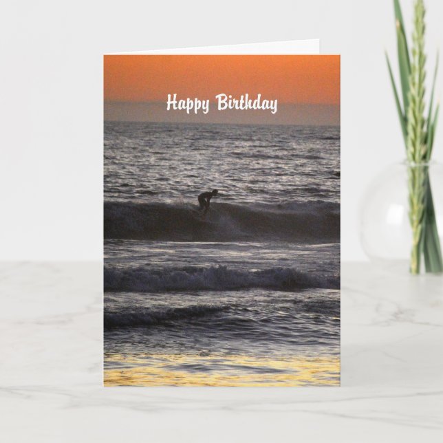 Carte Joyeux surfeur d'anniversaire au coucher du soleil (Devant)