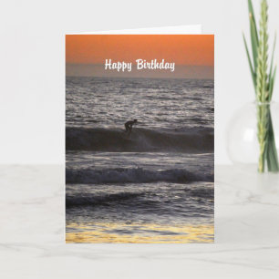 Carte Joyeux surfeur d'anniversaire au coucher du soleil