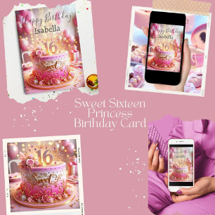 Carte Joyeux Sweet 16 Rose Rose Gold Cake Anniversaire
