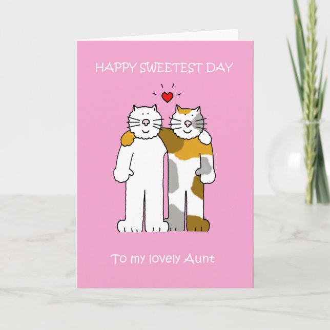 Carte Joyeux Sweetest, Aunt, Cartoon Cats. (Devant)