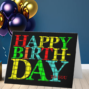 Carte Joyeux texte d'anniversaire coloré avec Arrière -