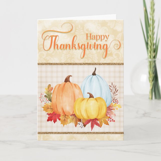 Carte Joyeux Thanksgiving Jolis Citrouilles Aquarelles (Devant)