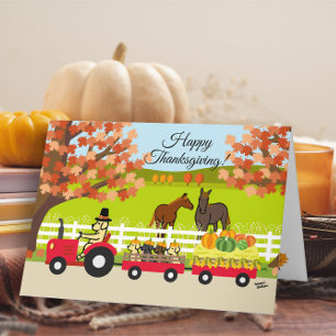 Carte Joyeux Thanksgiving Labradors et Tracteur