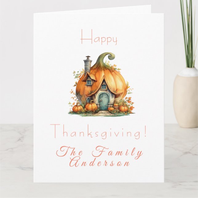 Carte Joyeux thanksgiving maison de citrouille blanche (Devant)