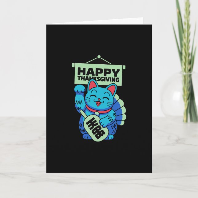 Carte Joyeux Thanksgiving Maneki Neko Chat Chanceux Japo (Devant)