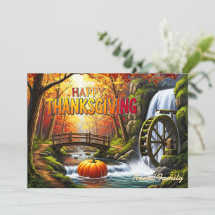 Carte Joyeux Thanksgiving Pont Rustique & Roue à Eau