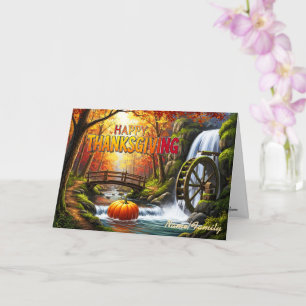 Carte Joyeux Thanksgiving Pont Rustique & Roue à Eau